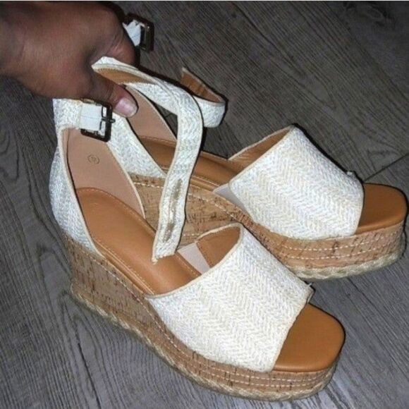 Platform open toe wedge heels sz 9 - Picture 7 of 9